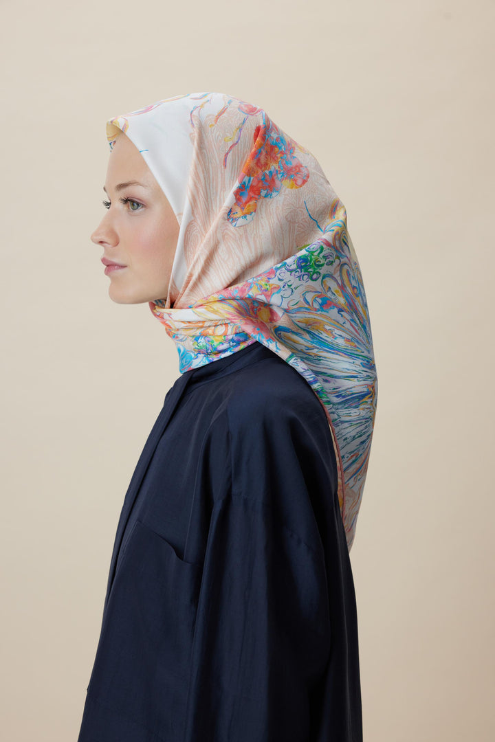 KORAL MULBERRY İPEK EŞARP 90*90 CM - PUDRA PEMBE - Görsel 4