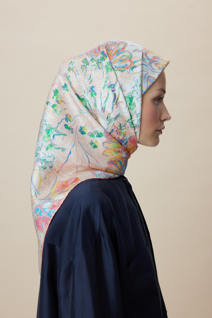 KORAL MULBERRY İPEK EŞARP 90*90 CM - PUDRA PEMBE - Görsel 5