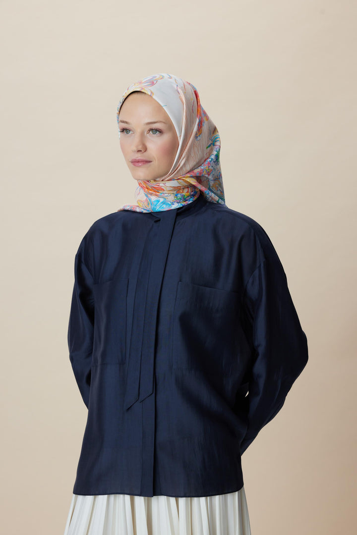 KORAL MULBERRY İPEK EŞARP 90*90 CM - PUDRA PEMBE - Görsel 2