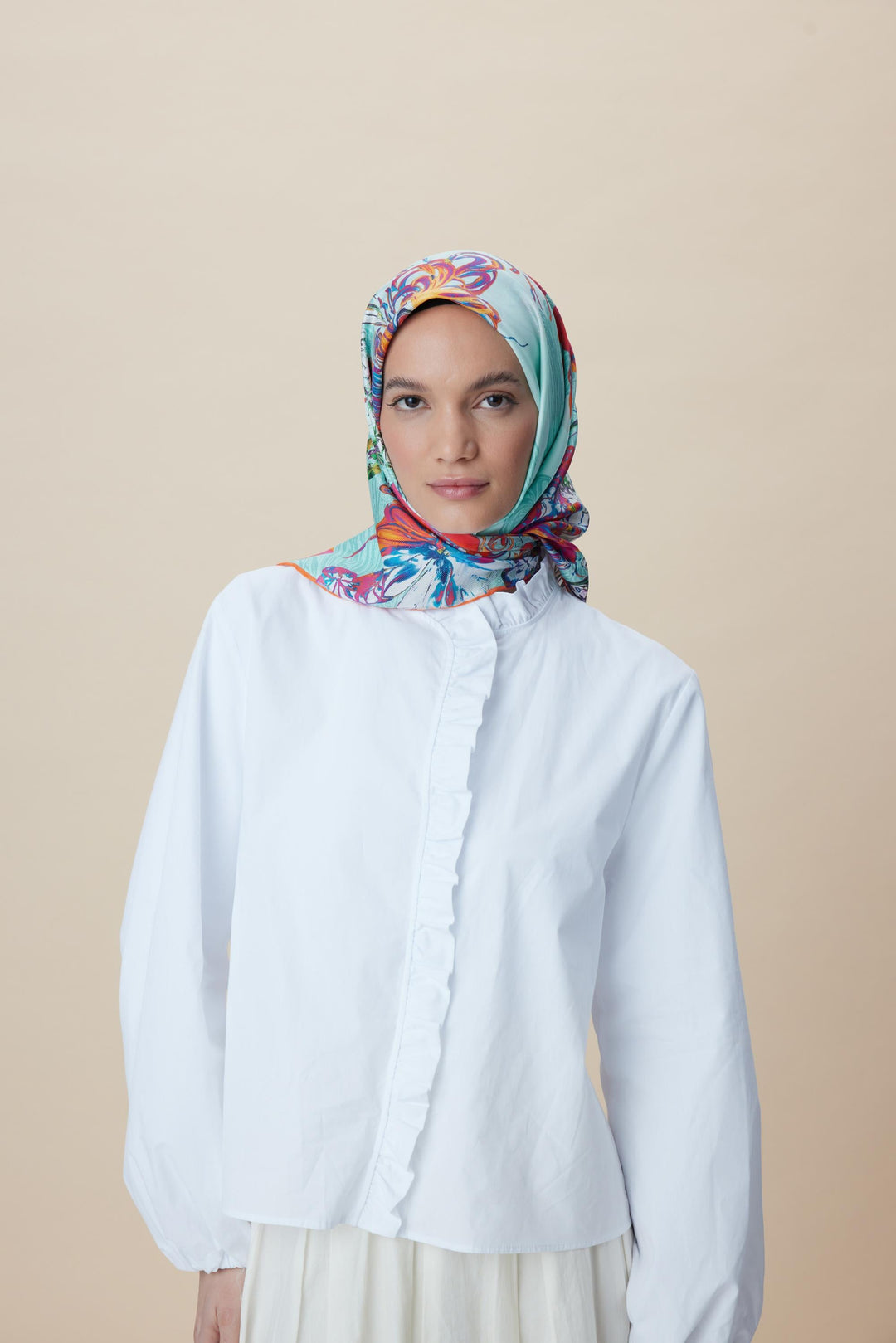 KORAL MULBERRY İPEK EŞARP 90*90 CM - TURKUAZ - Görsel 2