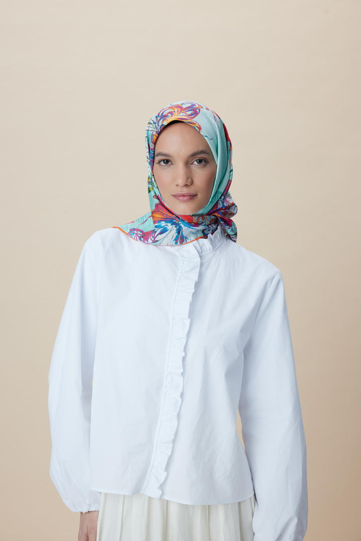 KORAL MULBERRY İPEK EŞARP 90*90 CM - TURKUAZ - Görsel 2