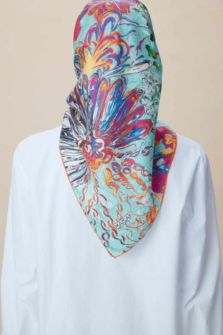 KORAL MULBERRY İPEK EŞARP 90*90 CM - TURKUAZ - Görsel 5
