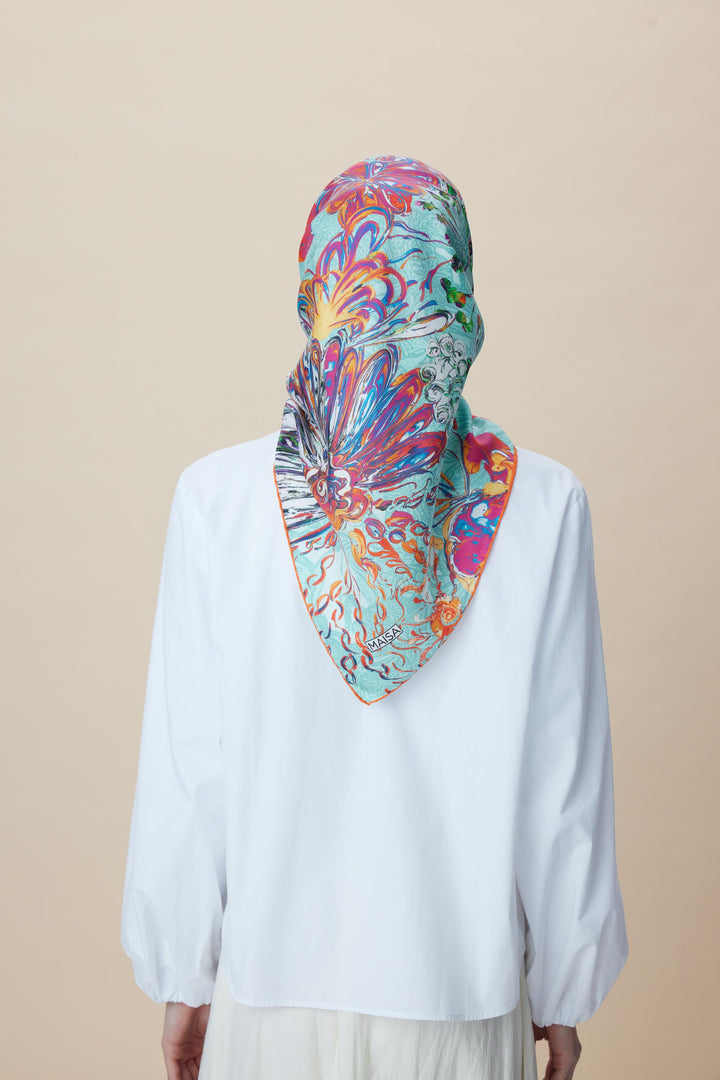 KORAL MULBERRY İPEK EŞARP 90*90 CM - TURKUAZ - Görsel 4