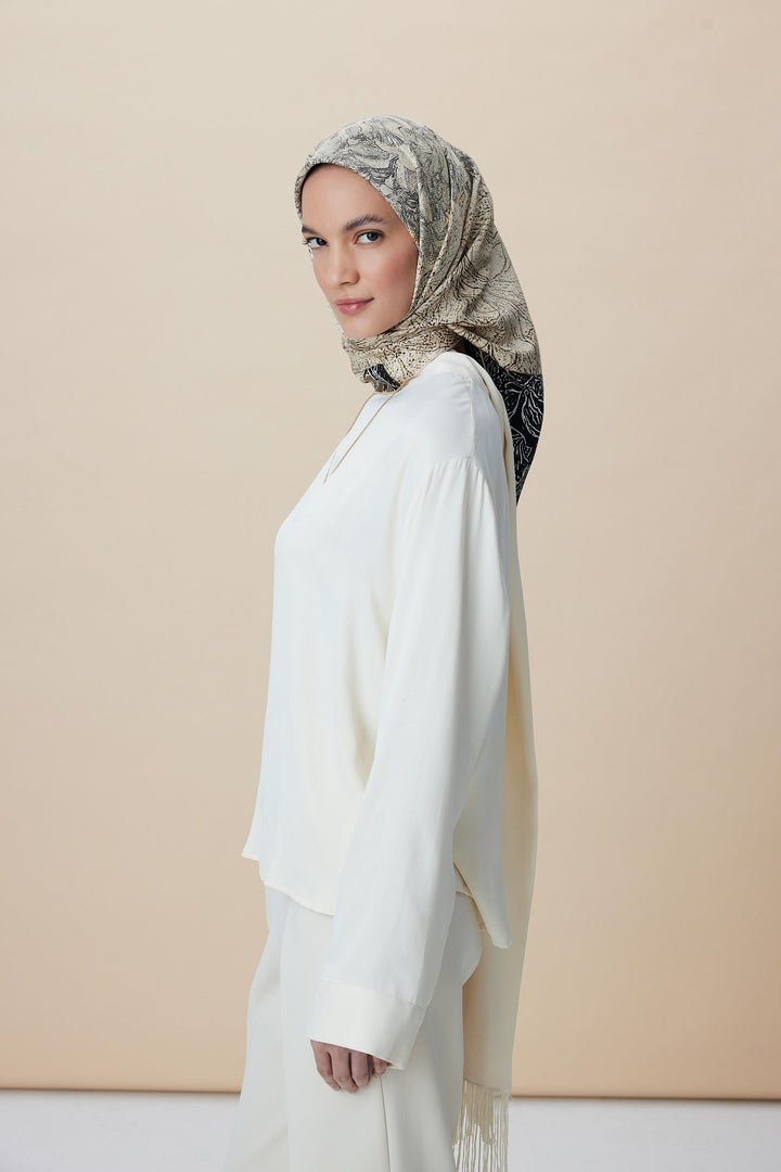 KÜN MULBERRY İPEK EŞARP 90*90 CM - HAKİ - Görsel 4