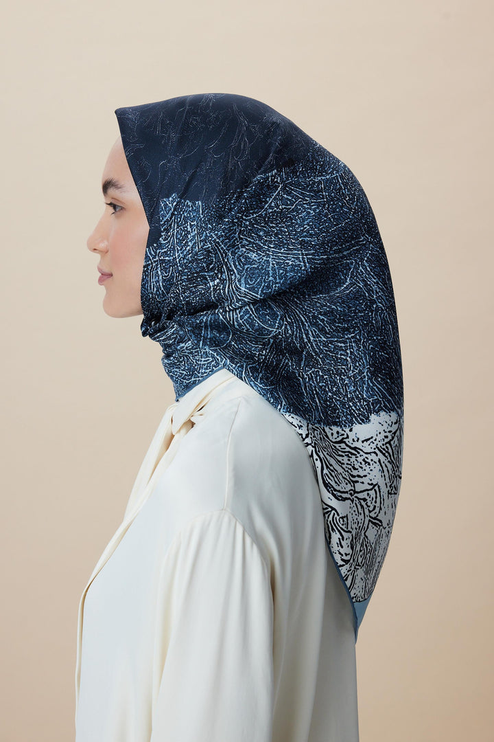 KÜN MULBERRY İPEK EŞARP 90*90 CM - INDIGO - Görsel 4