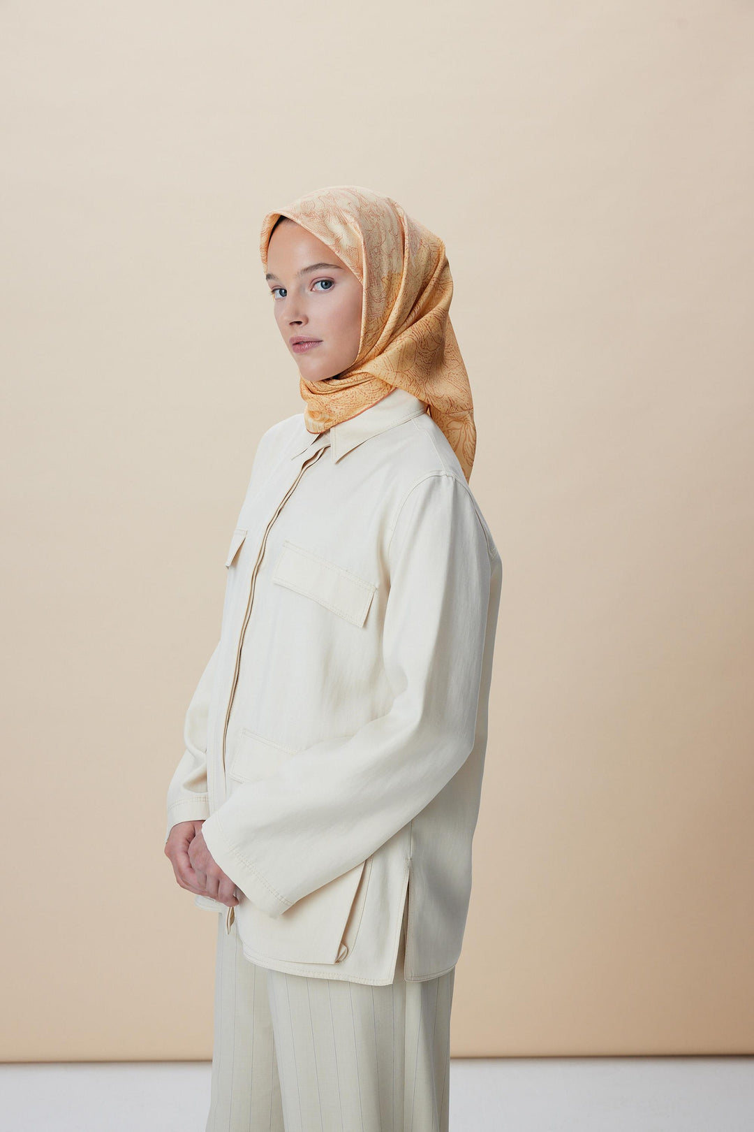 KÜN MULBERRY İPEK EŞARP 90*90 CM - KAVUNİÇİ - Görsel 3