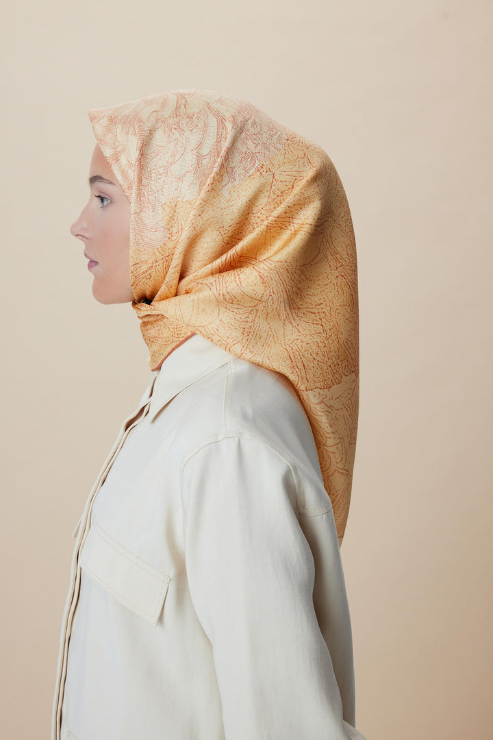 KÜN MULBERRY İPEK EŞARP 90*90 CM - KAVUNİÇİ - Görsel 5