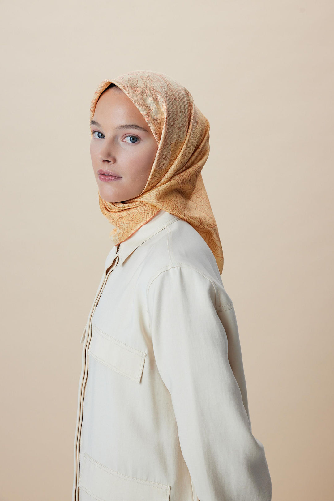 KÜN MULBERRY İPEK EŞARP 90*90 CM - KAVUNİÇİ - Görsel 4