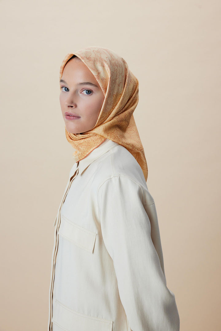 KÜN MULBERRY İPEK EŞARP 90*90 CM - KAVUNİÇİ - Görsel 4