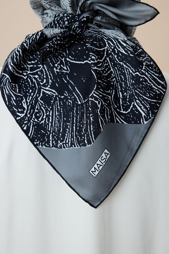 KÜN MULBERRY İPEK EŞARP 90*90 CM - KOYU GRİ - Görsel 7