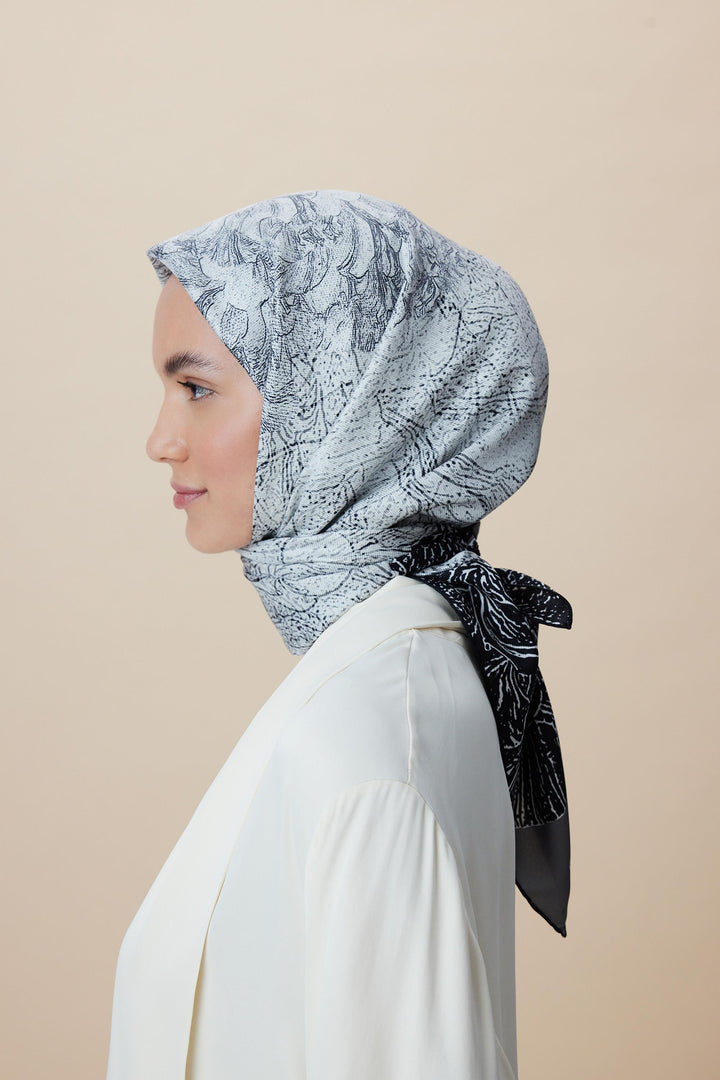 KÜN MULBERRY İPEK EŞARP 90*90 CM - KOYU GRİ - Görsel 4