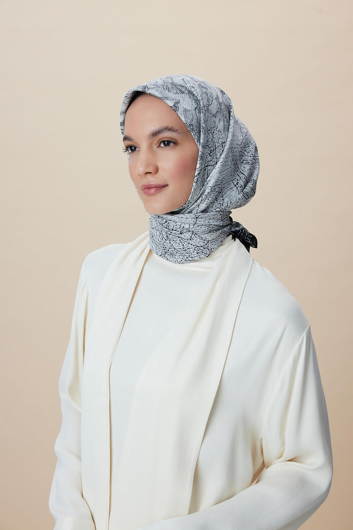 KÜN MULBERRY İPEK EŞARP 90*90 CM - KOYU GRİ - Görsel 3