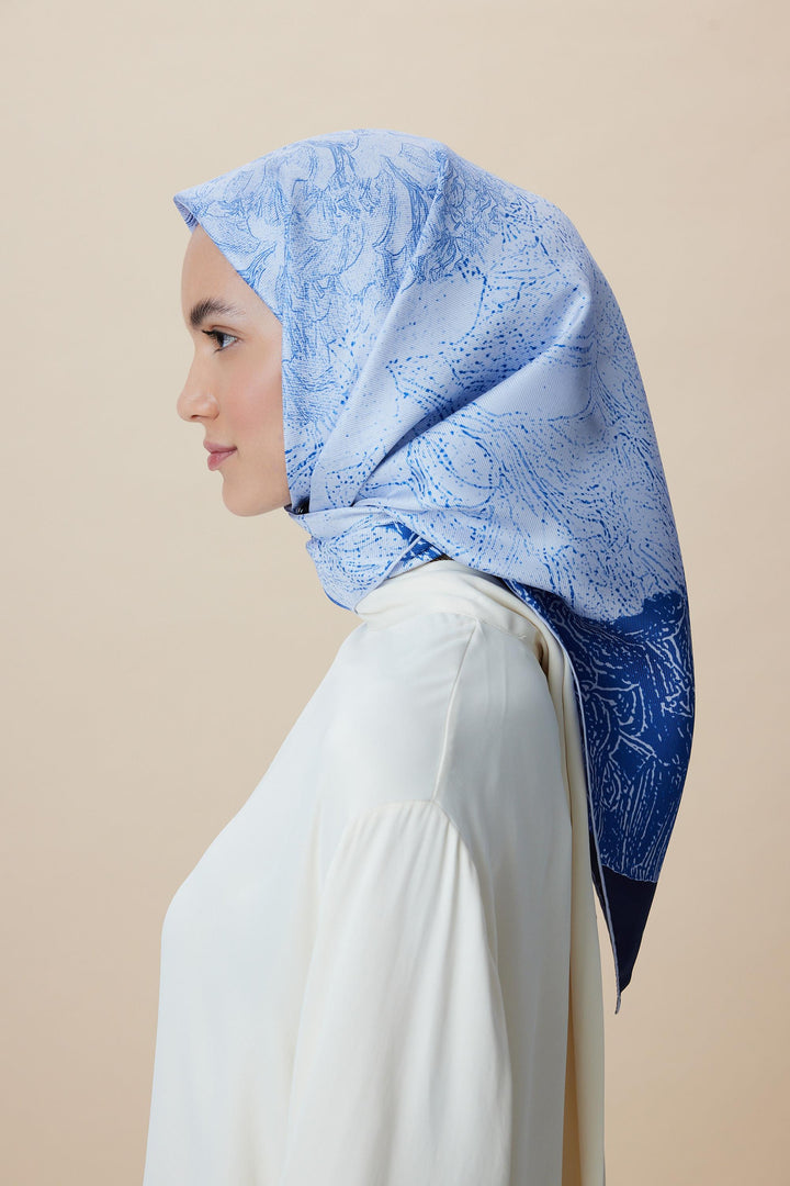 KÜN MULBERRY İPEK EŞARP 90*90 CM - MAVİ - Görsel 4