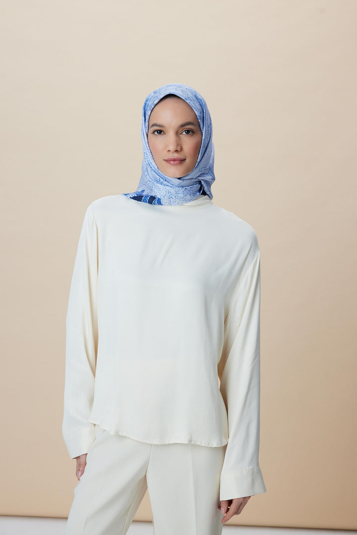 KÜN MULBERRY İPEK EŞARP 90*90 CM - MAVİ - Görsel 3