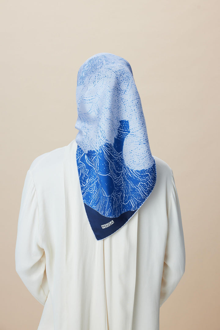 KÜN MULBERRY İPEK EŞARP 90*90 CM - MAVİ - Görsel 6