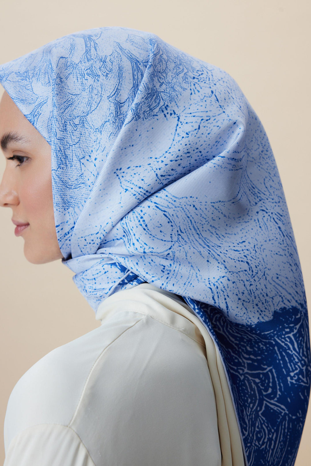 KÜN MULBERRY İPEK EŞARP 90*90 CM - MAVİ - Görsel 5