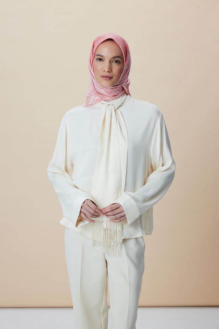 KÜN MULBERRY İPEK EŞARP 90*90 CM - PUDRA PEMBE - Görsel 4