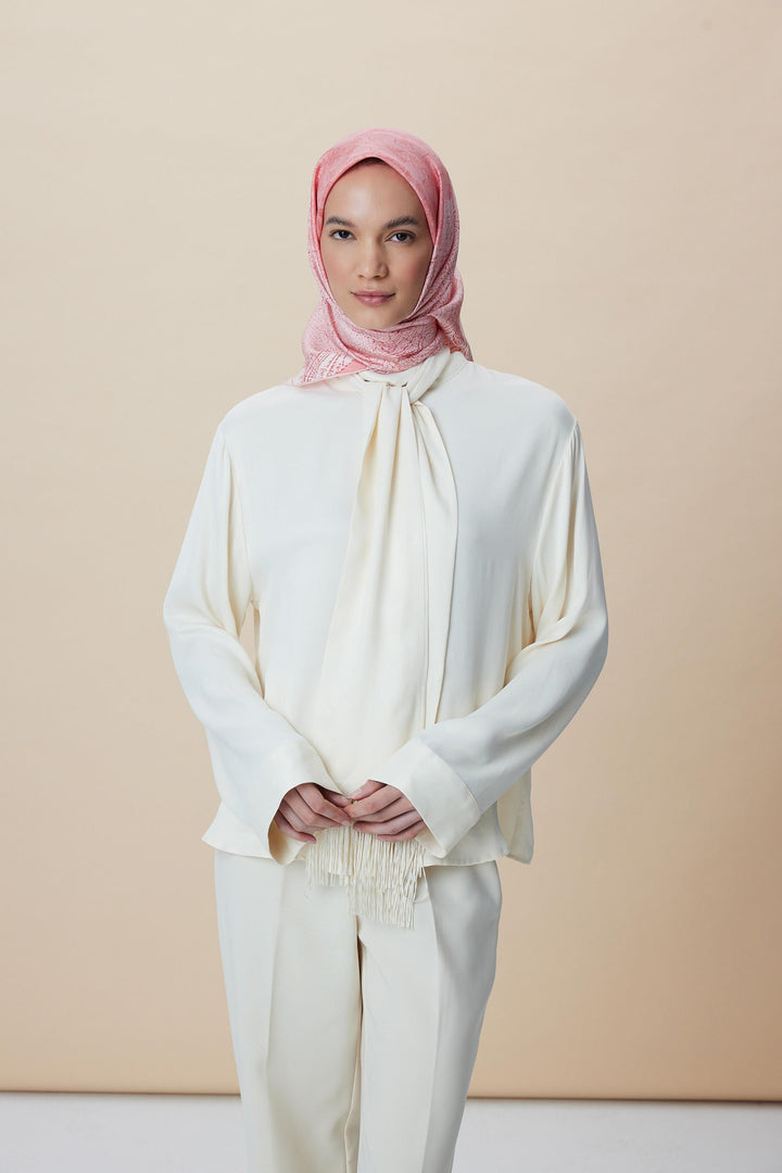 KÜN MULBERRY İPEK EŞARP 90*90 CM - PUDRA PEMBE - Görsel 2