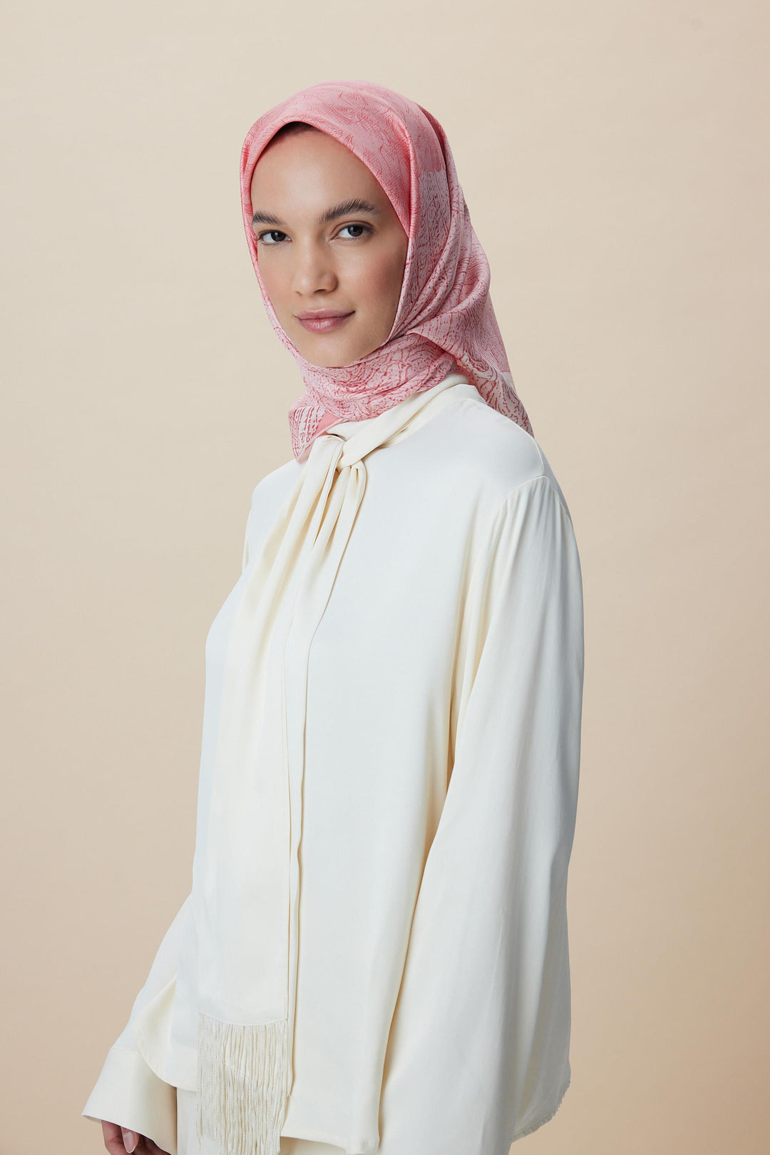 KÜN MULBERRY İPEK EŞARP 90*90 CM - PUDRA PEMBE - Görsel 5