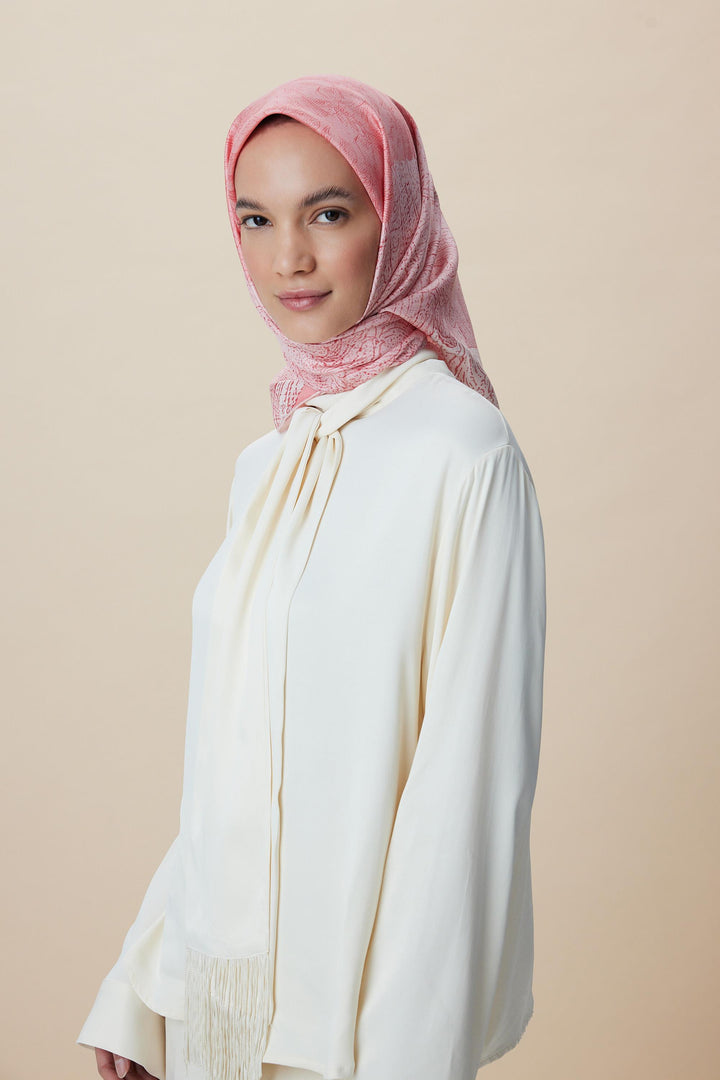 KÜN MULBERRY İPEK EŞARP 90*90 CM - PUDRA PEMBE - Görsel 5