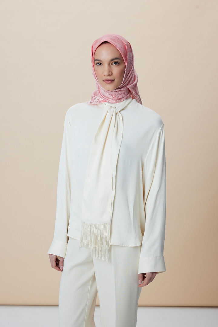 KÜN MULBERRY İPEK EŞARP 90*90 CM - PUDRA PEMBE - Görsel 3