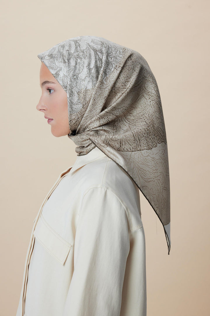 KÜN MULBERRY İPEK EŞARP 90*90 CM - VİZON - Görsel 3