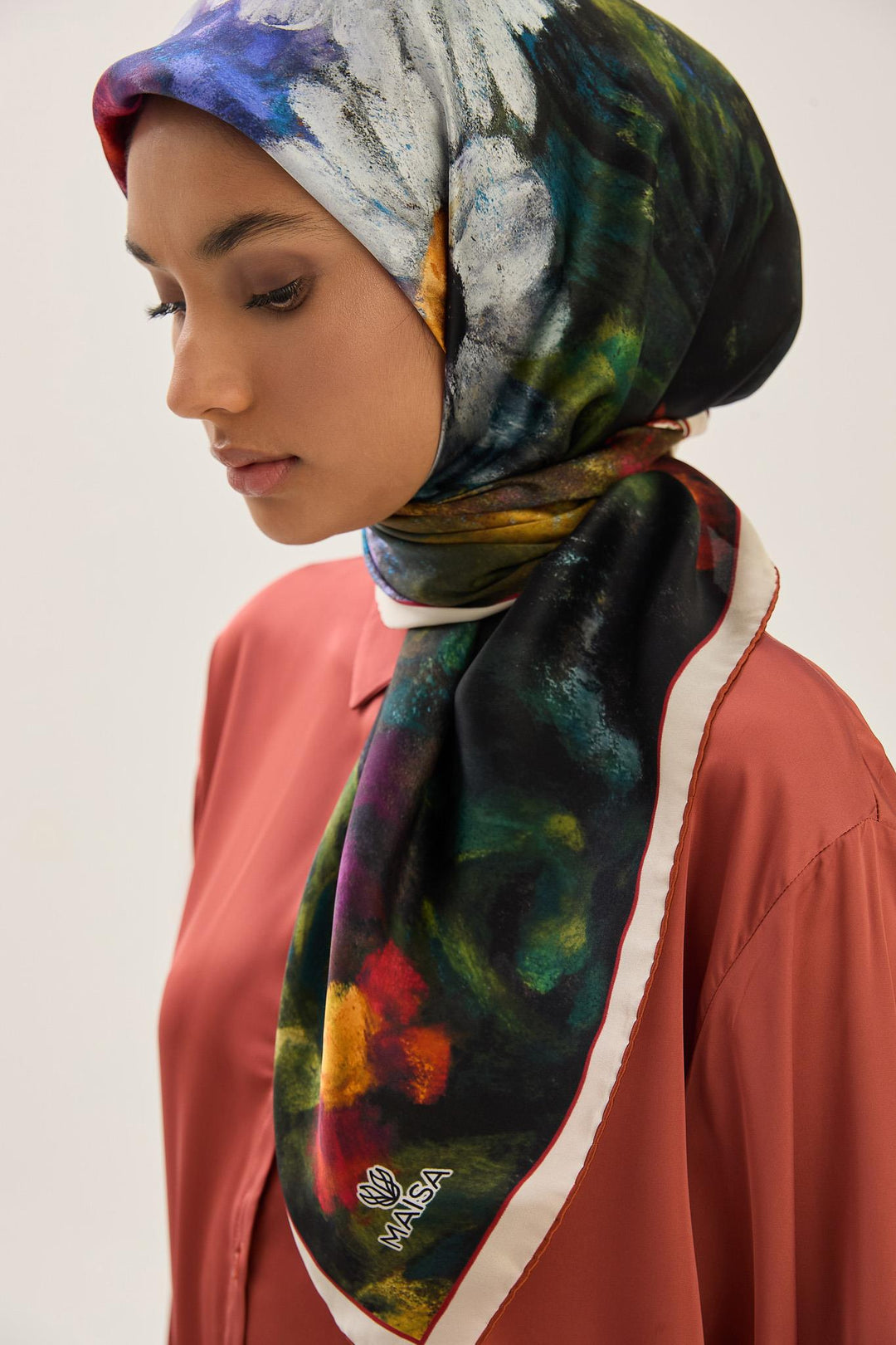 Maisa LADEN SURA İPEK EŞARP 90*90 CM - KAHVERENGİ