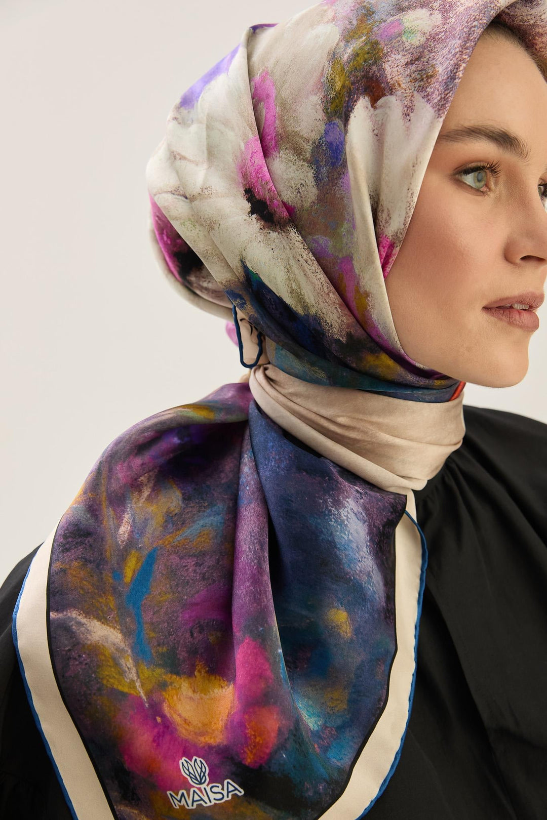 Maisa LADEN SURA İPEK EŞARP 90*90 CM - LACİVERT