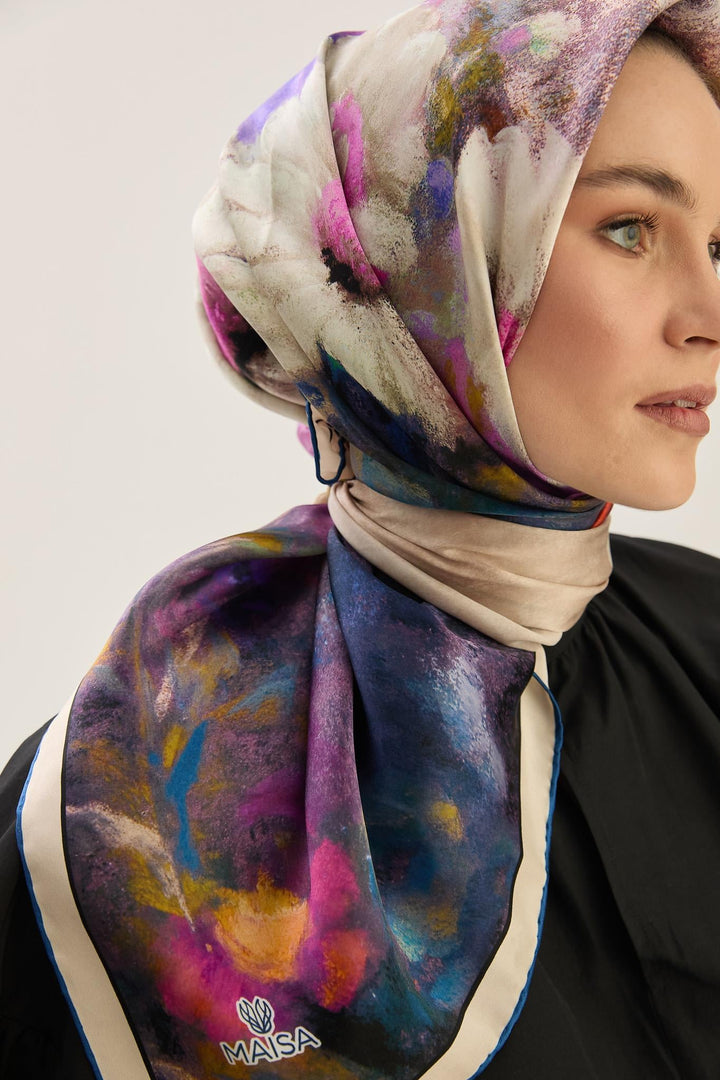 Maisa LADEN SURA İPEK EŞARP 90*90 CM - LACİVERT