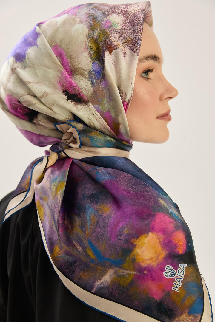Maisa LADEN SURA İPEK EŞARP 90*90 CM - LACİVERT