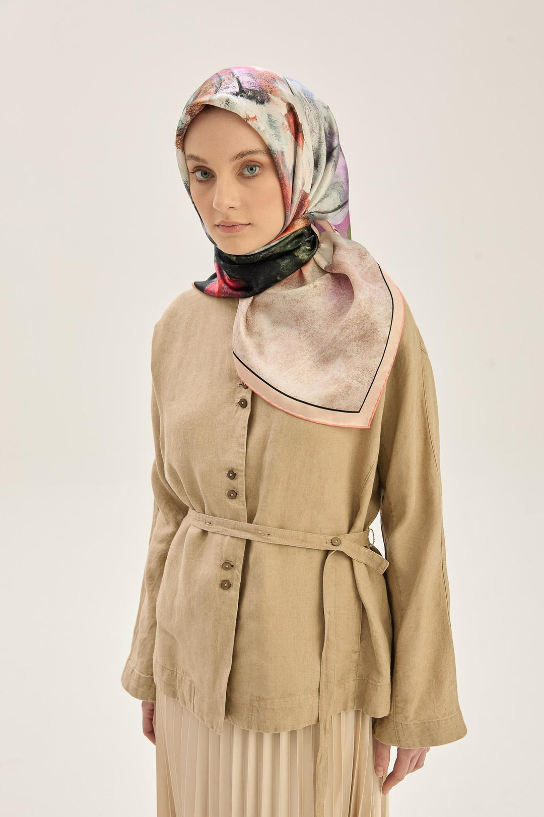 Maisa LADEN SURA İPEK EŞARP 90*90 CM - SOMON