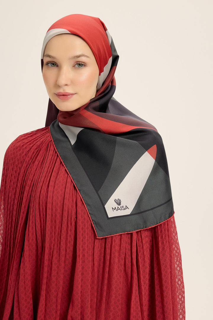 Maisa LALE TİVİL İPEK EŞARP 90*90 CM - BORDO