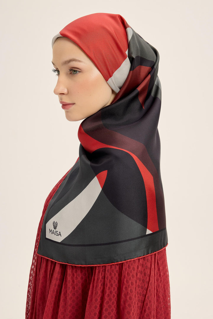 Maisa LALE TİVİL İPEK EŞARP 90*90 CM - BORDO