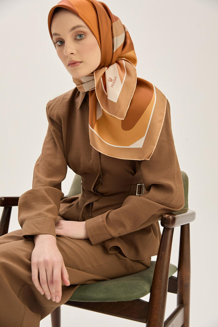 Maisa LALE TİVİL İPEK EŞARP 90*90 CM - CAMEL
