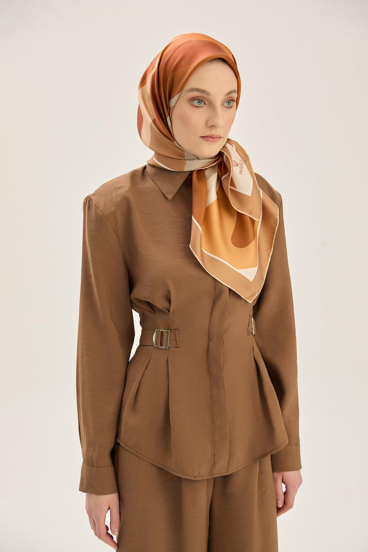 Maisa LALE TİVİL İPEK EŞARP 90*90 CM - CAMEL