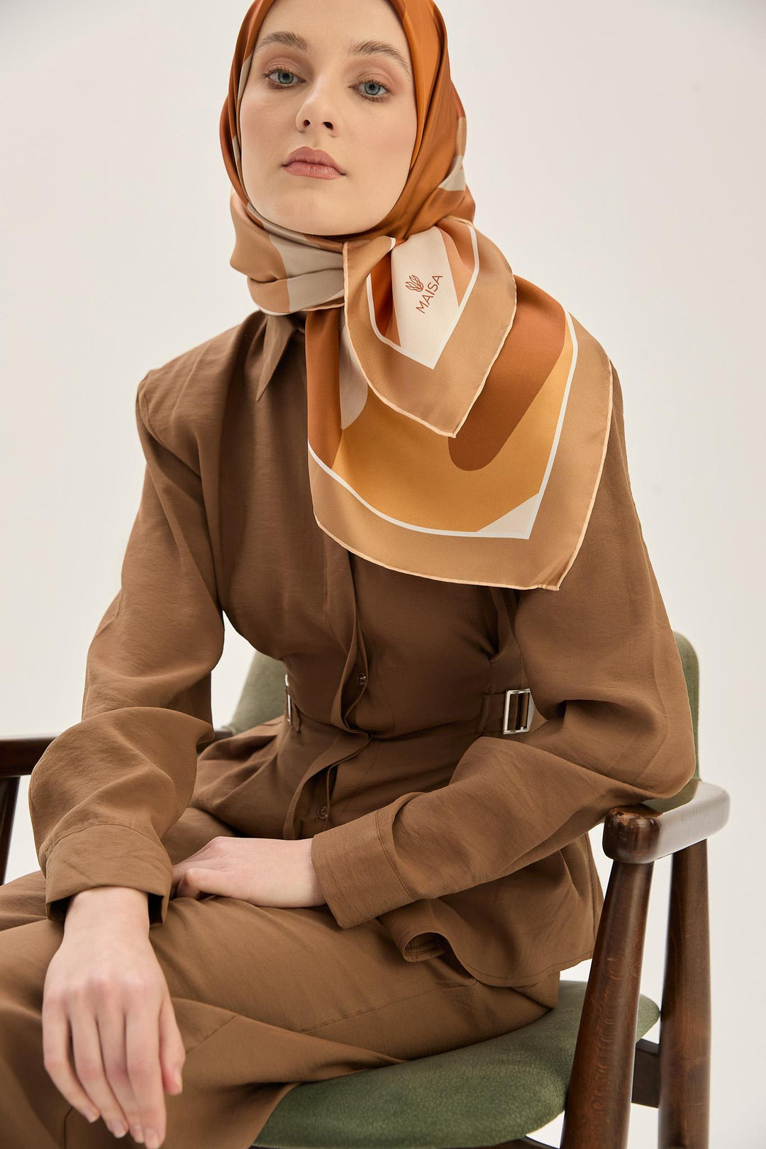Maisa LALE TİVİL İPEK EŞARP 90*90 CM - CAMEL