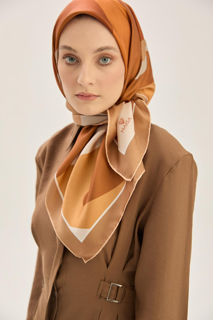 Maisa LALE TİVİL İPEK EŞARP 90*90 CM - CAMEL