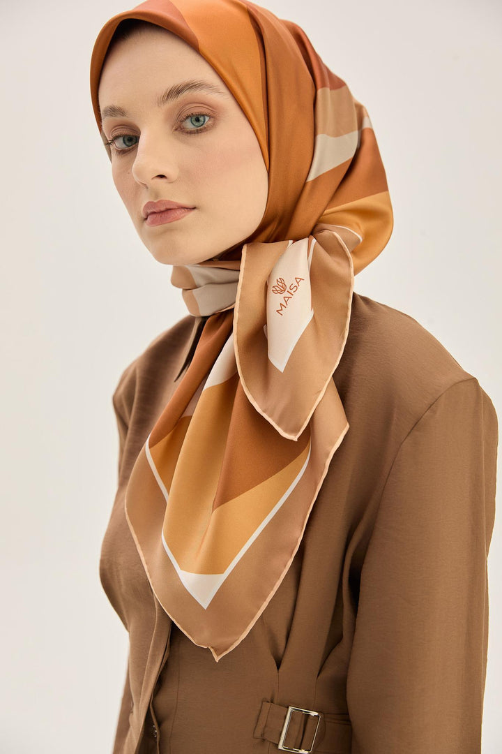 Maisa LALE TİVİL İPEK EŞARP 90*90 CM - CAMEL