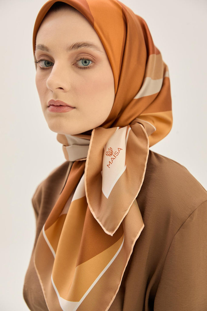 Maisa LALE TİVİL İPEK EŞARP 90*90 CM - CAMEL