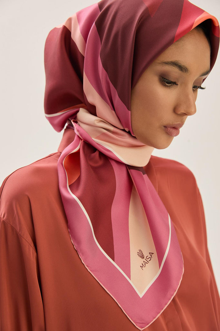 Maisa LALE TİVİL İPEK EŞARP 90*90 CM - GÜL KURUSU