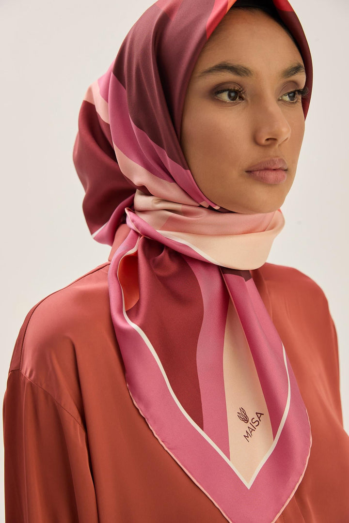 Maisa LALE TİVİL İPEK EŞARP 90*90 CM - GÜL KURUSU