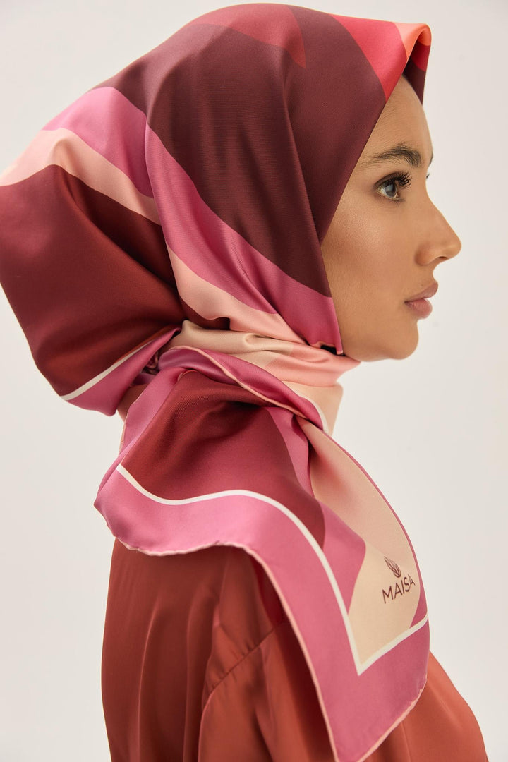 Maisa LALE TİVİL İPEK EŞARP 90*90 CM - GÜL KURUSU