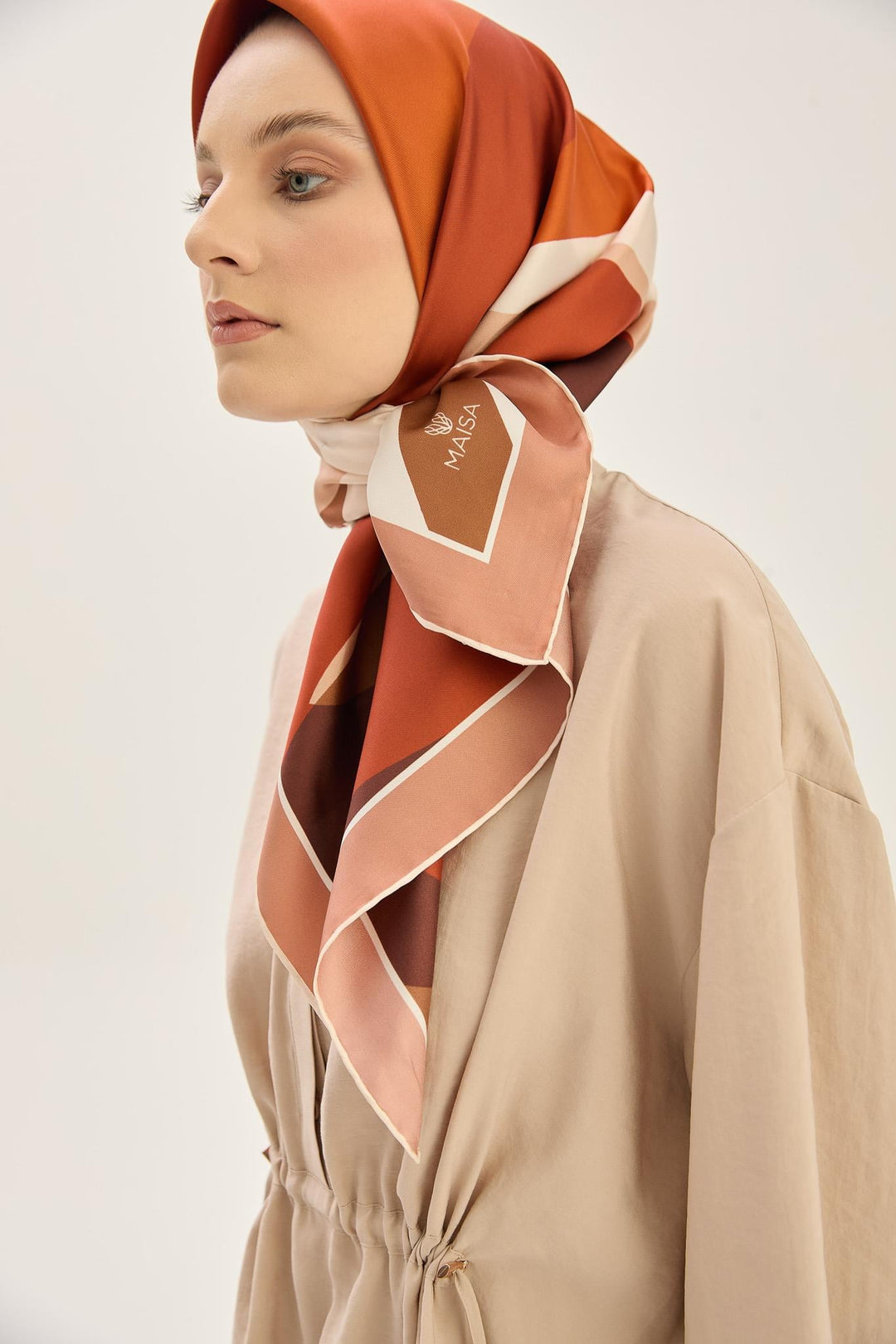 Maisa LALE TİVİL İPEK EŞARP 90*90 CM - KAHVERENGİ