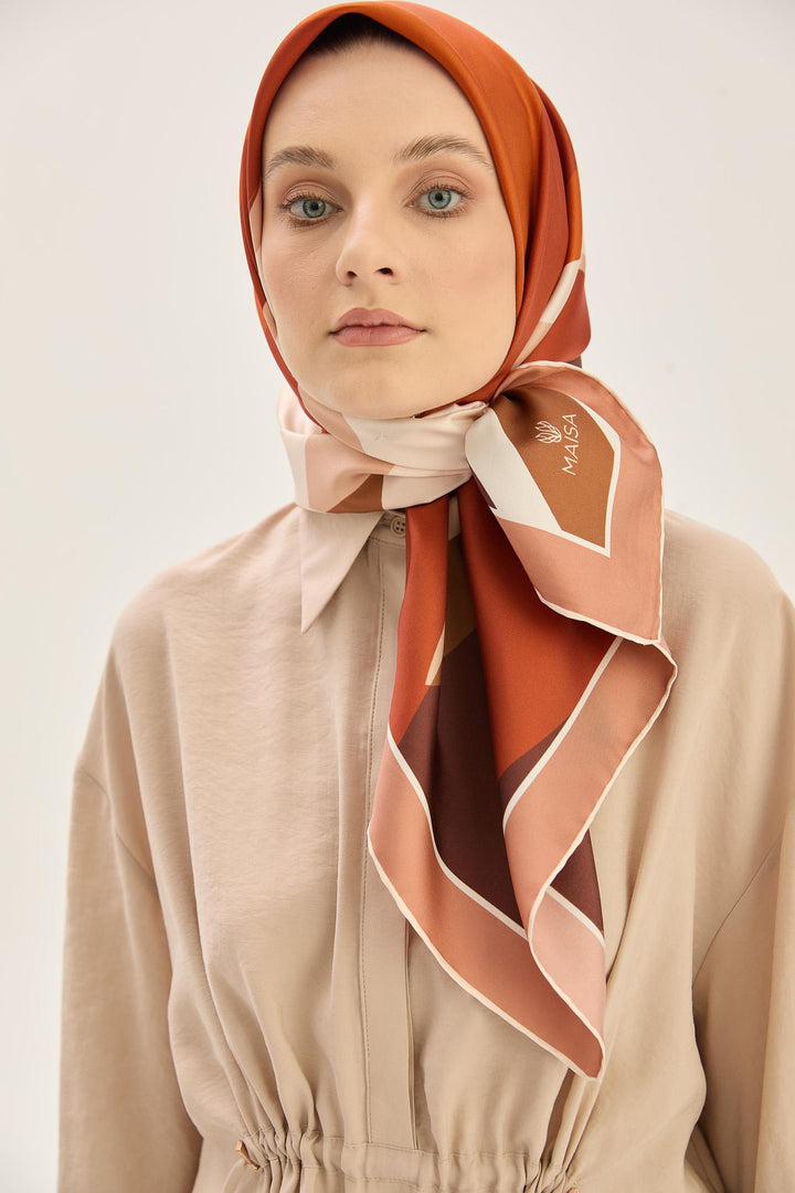 Maisa LALE TİVİL İPEK EŞARP 90*90 CM - KAHVERENGİ