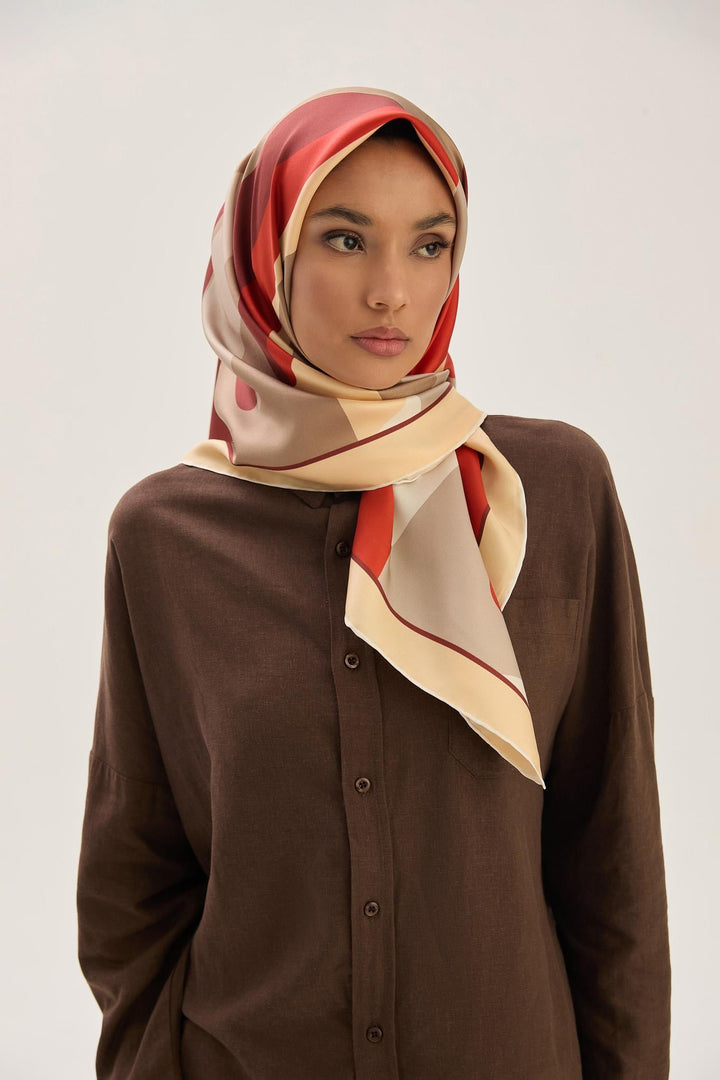 Maisa LALE TİVİL İPEK EŞARP 90*90 CM - KIRMIZI