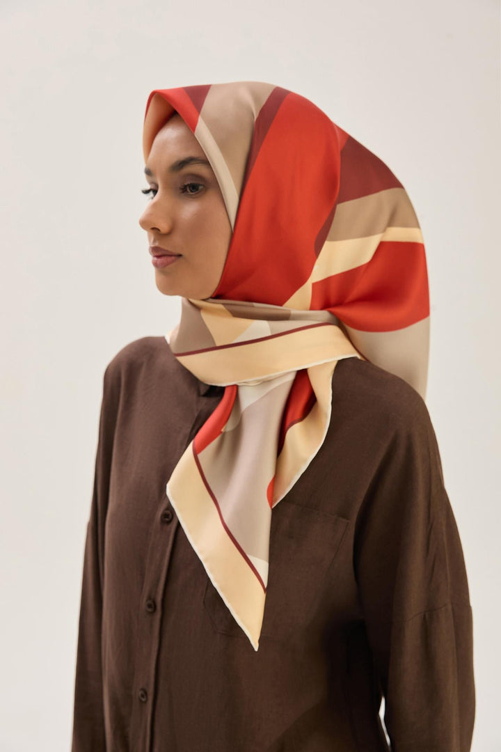 Maisa LALE TİVİL İPEK EŞARP 90*90 CM - KIRMIZI