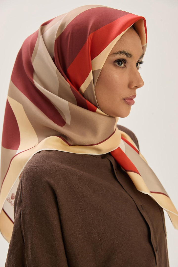 Maisa LALE TİVİL İPEK EŞARP 90*90 CM - KIRMIZI