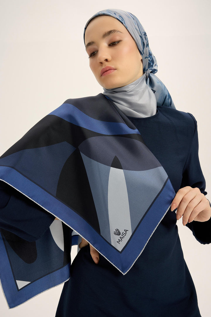 Maisa LALE TİVİL İPEK EŞARP 90*90 CM - KOYU MAVİ
