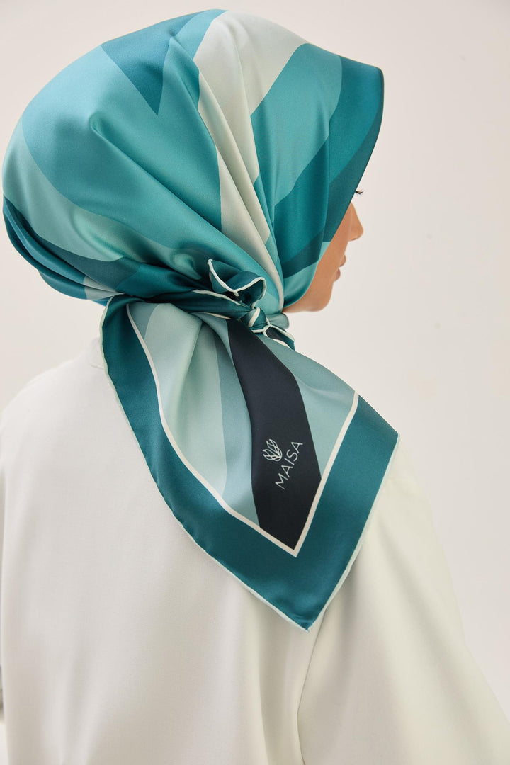 Maisa LALE TİVİL İPEK EŞARP 90*90 CM - PETROL MAVİ