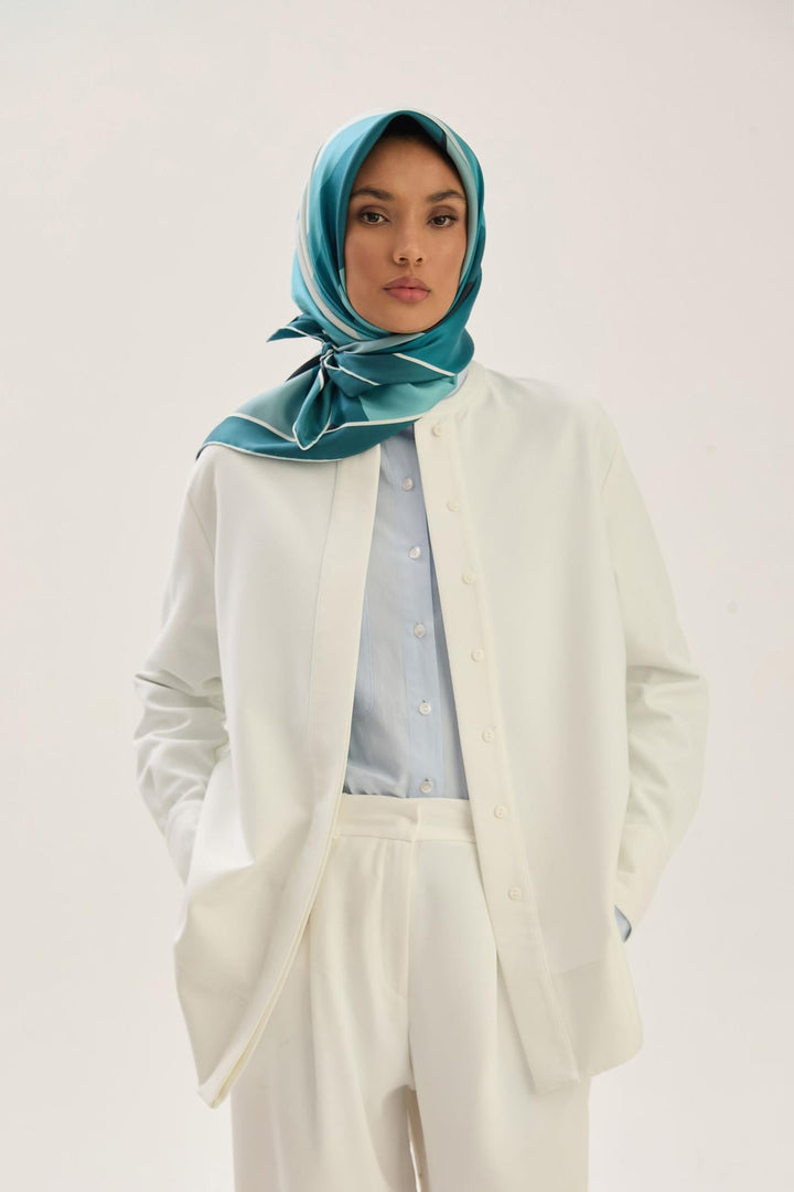 Maisa LALE TİVİL İPEK EŞARP 90*90 CM - PETROL MAVİ